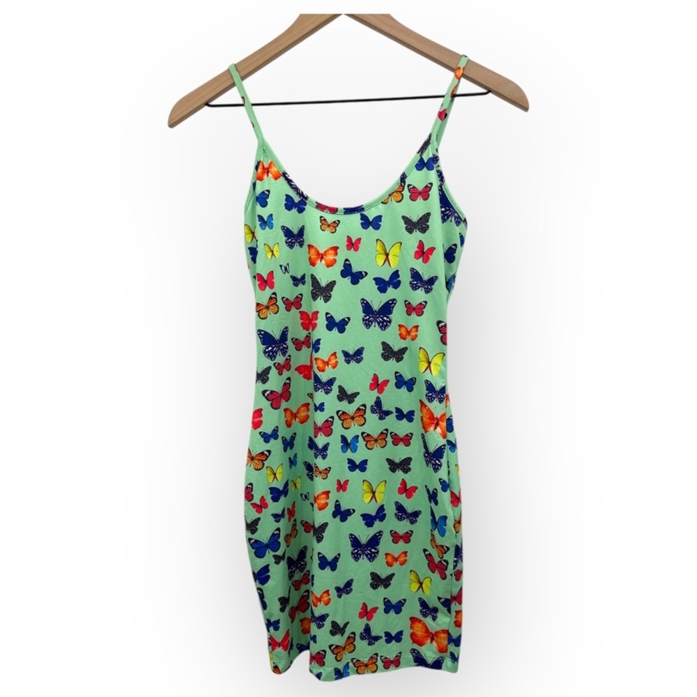 90's Style Butterfly Print Spaghetti Straps Mini Casual Dress
